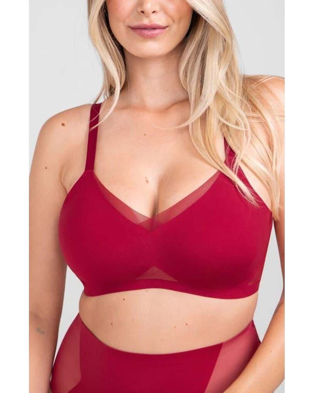 Honeylove Crossover Bra L 38B 38C Wireless Red Lightly Lined Padded T Shirt NEW